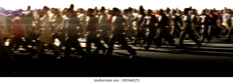 Large Crowd Of People Rushing To Work Concept At Sunset 3d Render