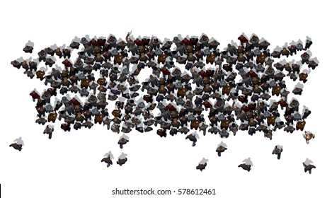 Large Crowd Of People  - Top View - Isolated On White Background - 3D Illustration