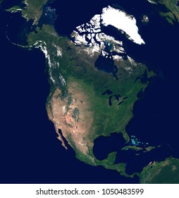 Large And Detailed Photo Of North America (Canada, United States (US), Mexico ...) Continent From Space. Satellite Image Of North America. Elements Of This Image Furnished By NASA.