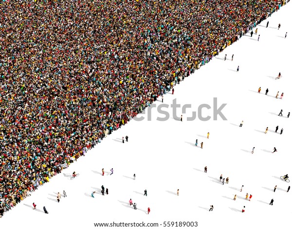 Large and\
diverse crowd of people seen from above gathered together to form a\
diagonal composition, 3d\
illustration\
