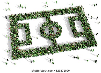 Large and diverse group of people dressed in green, gathered together in the shape of a football field, 3d illustration - Powered by Shutterstock - Get 15% off with code: PIKWIZARD15