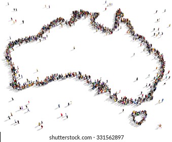 Large And Diverse Group Of People Gathered Together In The Shape Of Australia Outline