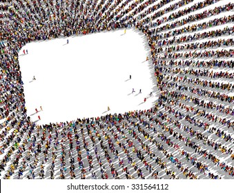 Large And Diverse Group Of People Gathered Together In The Shape Of Radial Lines Framing A Round Rectangle Shape