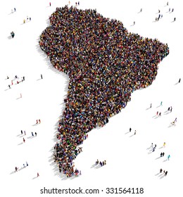 Large And Diverse Group Of People Gathered Together In The Shape Of South America Continent