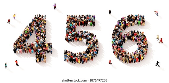 A Large And Diverse Group Of People Seen From Above Gathered Together In The Shape Of The Numbers Four, Five, And Six, In A 3d Illustration
