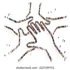 Large and diverse group of people seen from above gathered together in the shape of hands put together, 3d illustration - Powered by Shutterstock