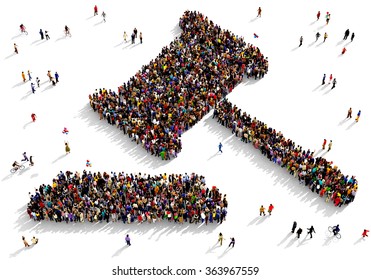 Large and diverse group of people seen from above gathered together in the shape of a judge gavel - Powered by Shutterstock