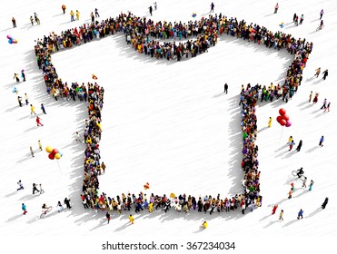 Large and diverse group of people seen from above gathered together in the shape of a t-shirt - Powered by Shutterstock