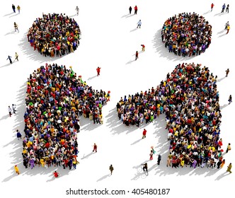 Large and diverse group of people seen from above gathered together in the shape of two friends shaking hands, 3d illustration - Powered by Shutterstock