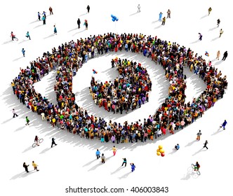 Large And Diverse Group Of People Seen From An Aerial Perspective Gathered Together In The Shape Of An Eye, 3d Illustration