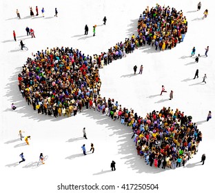 Large And Diverse Group Of People Seen From An Aerial Perspective Gathered Together In The Shape Of The Share Symbol, 3d Illustration