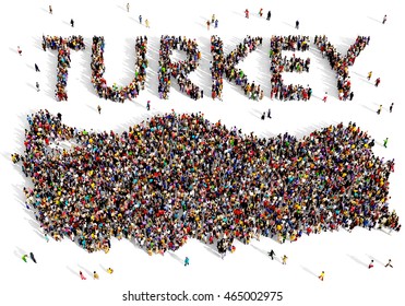 Large and diverse group of people seen from above gathered together in the shape of Turkey map, 3d illustration - Powered by Shutterstock - Get 15% off with code: PIKWIZARD15