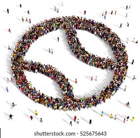 Large and diverse group of people seen from above, gathered together in the shape of a tennis ball, 3d illustration - Powered by Shutterstock