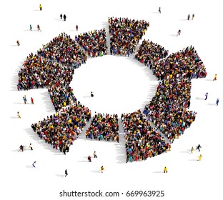 Large And Diverse Group Of People Seen From Above, Gathered Together In The Shape Of A Circle Diagram, 3d Illustration
