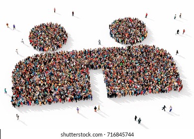 Large and diverse group of people seen from above, gathered together in the shape of two friends symbol, 3d illustration - Powered by Shutterstock