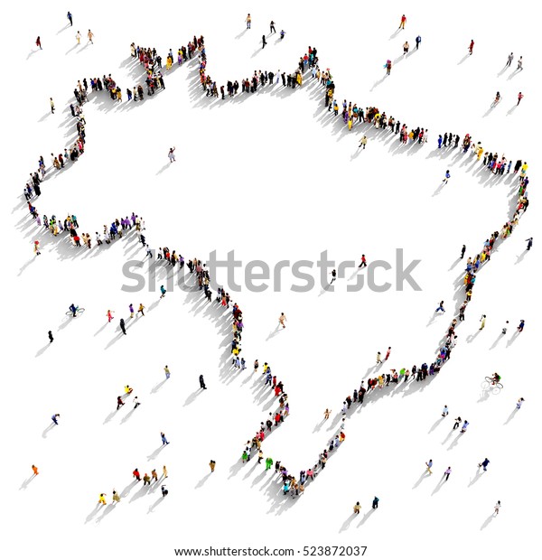 上から見た大きく多様な人々のグループが ブラジルの地図の輪郭として集まり 3dイラスト のイラスト素材