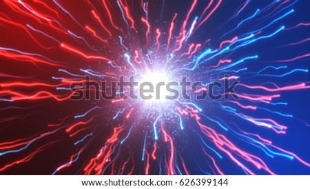 A large explosion of multi-colored particles under a microscope