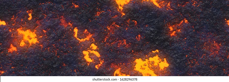 Large File Volcanoes- Crack Terrain. Background Lava- Seamless Hot Texture. Danger Terrain Heat- 3d Illustration Fluid Metal. Burning Coals- Surface Magma. Abstract Nature Pattern- Glow Faded Flame.