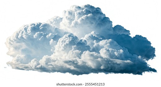 A large, fluffy cumulus cloud with a bright white and blue tint against a clear sky.
