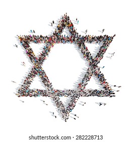 A large group of people in the form of a Jewish star. Isolated, white background.