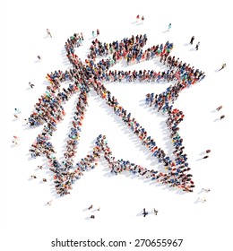 Large group of people in the form of a maple leaf. Isolated, white background.