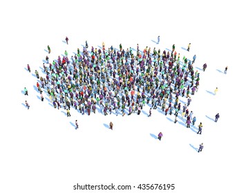 Large Group Of People Forming A Speech Bubble Symbol - 3D Illustration