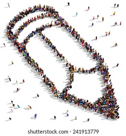 Large Group Of People Gathered Together In The Shape Of A Pencil, On A White Background