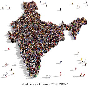 Large group of people gathered together in the shape of a India