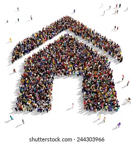 Large Group Of People Gathered Together In The Shape Of A House Symbol