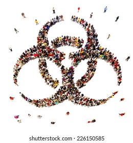 Large Group Of People Potentially Exposed To A Bio Hazard Infectious Disease Or Virus Concept On A White Background.   