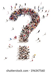 Large Group Of People With Questions,  Thinking Concept, Or Quest For Answers On A White Background. 