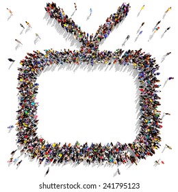 Large group of people seen from above gathered together as a tv set symbol icon