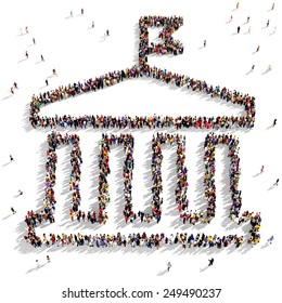 Large Group Of People Seen From Above Gathered In The Shape Of An Official Institution Symbol