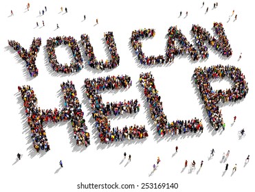 Large group of people seen from above gathered together to form out the text "You can Help" - Powered by Shutterstock