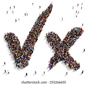 Large Group Of People Seen From Above Gathered Together In The Shape Of Check Marks Symbols