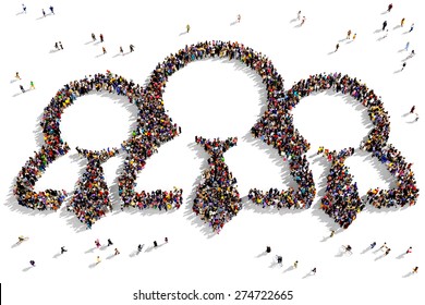 Large Group Of People Seen From Above Gathered Together In The Shape Of Employees Symbol