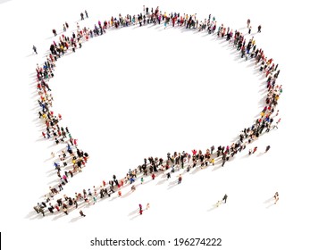 Large group of people in the shape of a chat bubble. High angle view on a white background. Room for text or copy space - Powered by Shutterstock