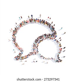 Large Group Of People In The Shape Of A Chat Bubble.White Background