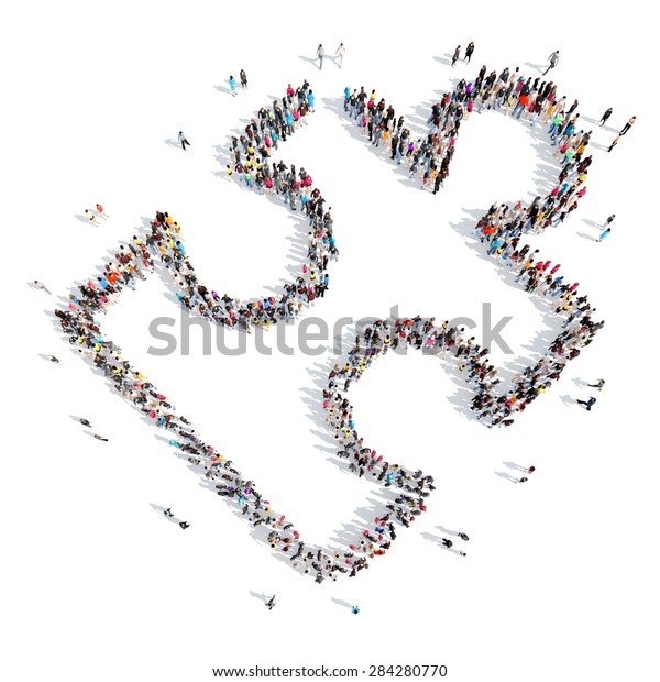 パズルの形をした大きな人のグループ 白い背景に分離型 のイラスト素材 284280770