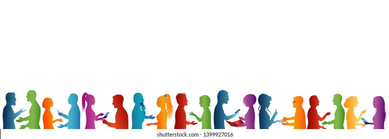 Large group of people talking. Seminar or conference concept. Education and training management development association. Team of career students. Multicolored profile silhouette  - Powered by Shutterstock