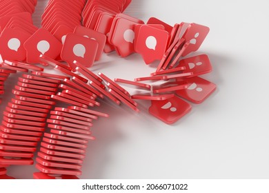 Large Group Of Red Like Icons On A White Background. 3d Render Illustration