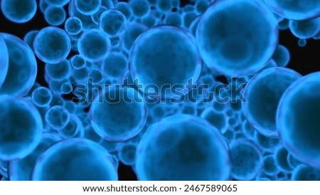 Large groups of germs with blue background. Design. Abstract blue endless flow of spheres.