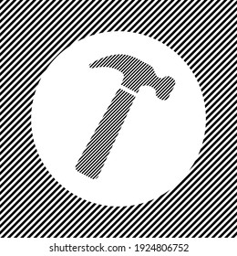 A Large Hammer Symbol In The Center As A Hatch Of Black Lines On A White Circle. Interlaced Effect. Seamless Pattern With Striped Black And White Diagonal Slanted Lines