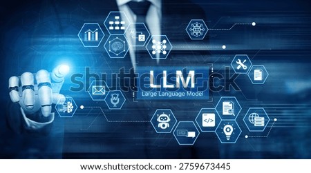 Large Language Model LLM processing data. Represents deep text learning, natural language processing NLP AI tech, transformer architecture, and generative AI deep learning future technology. Corpus