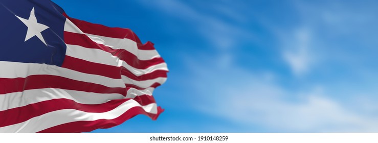 Large Liberia flag waving in the wind. 3d illustration