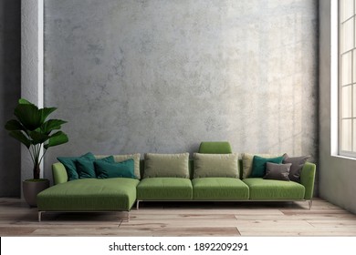 Large Luxury Modern Bright Interiors Living Room Mockup Illustration 3D Rendering Computer Digitally Generated Image