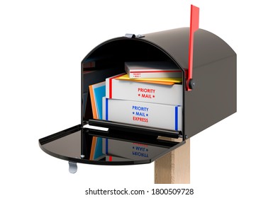 Large Mailbox with parcels, 3D rendering isolated on white background  
