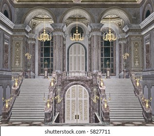 A Large Marble Staircase Of A Grand Entrance Way.