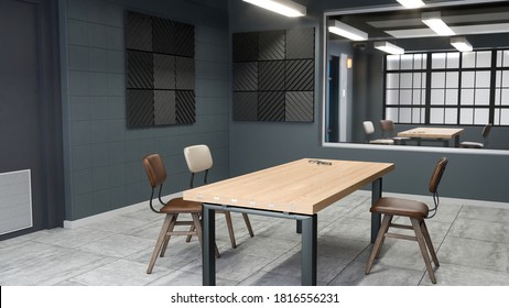 Large modern interrogation room 3d illustration 