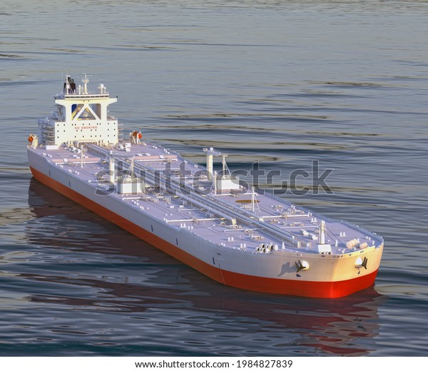 A large oil tanker. Loaded Supertanker on\
the water surface.\
3d-rendering.